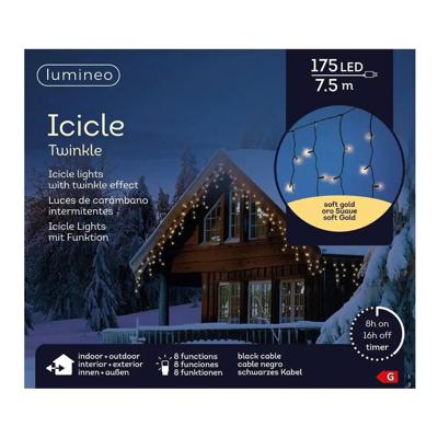 Led Icicle 7.5 meter 175 LED zwart/soft gold Lumineo - Lumineo