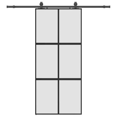 Schuifdeur met beslagset 90x205 cm gehard glas zwart