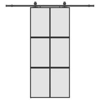 Schuifdeur met beslagset 90x205 cm gehard glas zwart - thumbnail