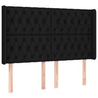 Hoofdbord met randen 163x16x118/128 cm stof zwart - thumbnail