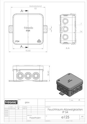 F-Tronic E125 Aftakkast (l x b x h) 75 x 75 x 40 mm Lichtgrijs IP54 10 stuk(s)