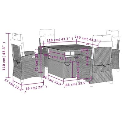 5-delige Tuinset met kussens poly rattan grijs