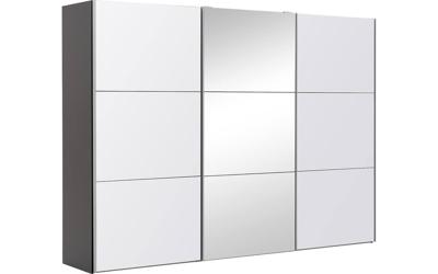 Goossens Kledingkast Easy Storage Sdk, 303 cm breed, 220 cm hoog, 2x 3 paneel glas schuifdeuren en 1x 3 paneel spiegel schuifdeur midden