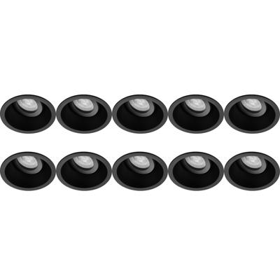 Spot Armatuur 10 Pack - Pragmi Zano Pro - GU10 Inbouwspot - Rond - Zwart - Aluminium - Kantelbaar - Ø93mm