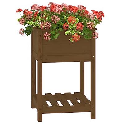 Plantenbak met schap 54x54x81 cm grenenhout honingbruin