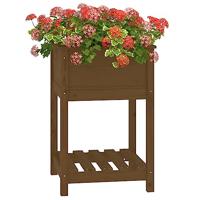 Plantenbak met schap 54x54x81 cm grenenhout honingbruin - thumbnail