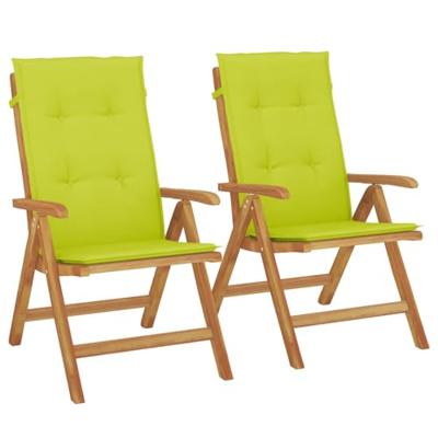Tuinstoelen 2 st verstelbaar met kussens massief teakhout