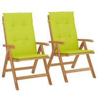 Tuinstoelen 2 st verstelbaar met kussens massief teakhout - thumbnail