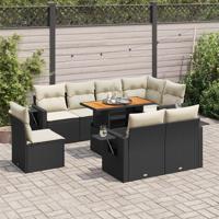 9-delige Loungeset met kussens poly rattan zwart - thumbnail