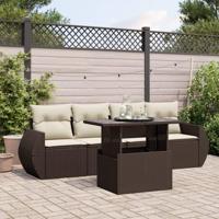 5-delige Loungeset met kussens poly rattan bruin - thumbnail
