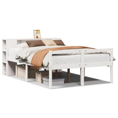 Bed met boekenkast zonder matras grenenhout wit 150x200 cm - thumbnail