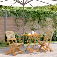 3-delige Bistroset poly rattan en massief hout beige - thumbnail