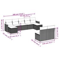 9-delige Loungeset met kussens poly rattan zwart - thumbnail