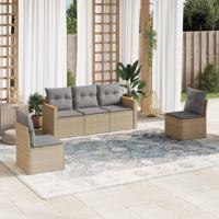5-delige Loungeset met kussens poly rattan gemengd beige - thumbnail