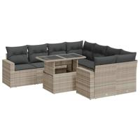 9-delige Loungeset met kussens poly rattan lichtgrijs - thumbnail