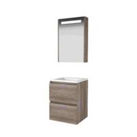Basic-Line Premium 46 Badkamermeubelset - 50 x 46 cm - Greeploos - 2 Lades - Acryl Wastafel - Zonder Kraangat - Spiegelkast met LED Verlichting - Scotch Oak - thumbnail