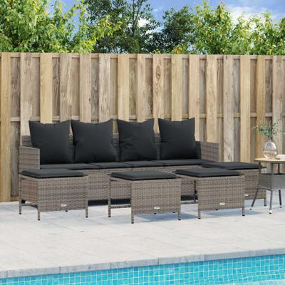 5-delige Loungeset met kussens poly rattan grijs 5-delige Loungeset met kussens poly rattan grijs