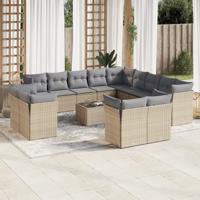 14-delige Loungeset met kussens poly rattan beige - thumbnail