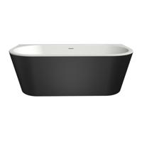 Half-vrijstaand bad Xenz Charley | 180x80 cm | Incl.Badafvoer-Zwart mat | Sleuf overloop | Acryl | Wit mat-Zwart mat - thumbnail