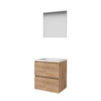 Basic-Line Basic 46 Badkamermeubelset - 60 x 46 cm - Greeploos - 2 Lades - Acryl Wastafel - 1 Kraangat - Spiegel - Whisky Oak - thumbnail