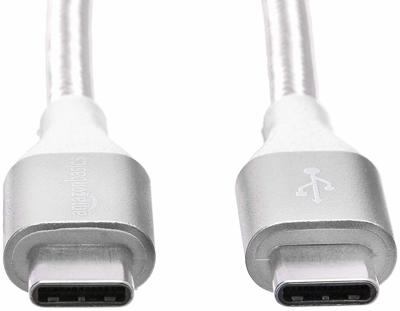 Amazon Basics Snellaadkabel, USB-C naar USB-A 2.0, omwikkeld met nylon vlecht, 480 MBit/s, USB-IF-gecertificeerd, voor Apple iPhone 15, iPad, Samsung Galaxy, tablets, laptops, 3 m, zilverkleur
