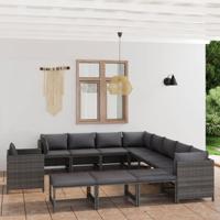 12-delige Loungeset met kussens poly rattan grijs - thumbnail