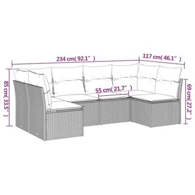 6-delige Loungeset met kussens poly rattan bruin