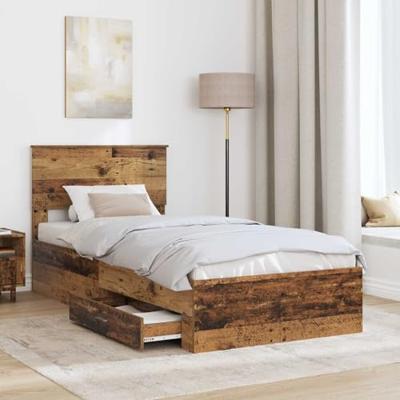 Bedframe met hoofdeinde Oudhout 90 x 200 cm Bewerkt hout