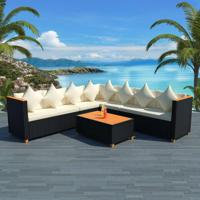 5-delige Loungeset met kussens poly rattan zwart - thumbnail