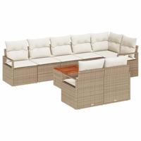 Tuinbankenset met kussen 9 pcs Beige poly rattan - thumbnail