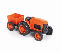 Green Toys tractor met aanhangwagen oranje - thumbnail