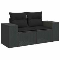 6-delige Loungeset met kussens poly rattan zwart - thumbnail