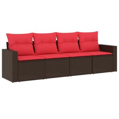 4-delige Loungeset met kussens poly rattan bruin