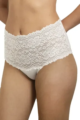 Kanten dames Taille Slip - Millefleurs - Luxe Hoge maxi slip met kant - Viscose & modal - 38 - Wit | Dames slip - Onderbroek - Ondergoed - 38 - -