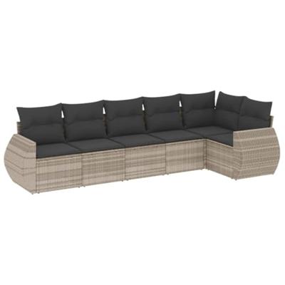 6-delige Loungeset met kussens poly rattan lichtgrijs