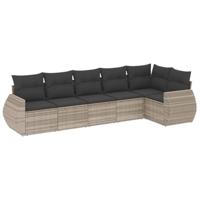 6-delige Loungeset met kussens poly rattan lichtgrijs - thumbnail