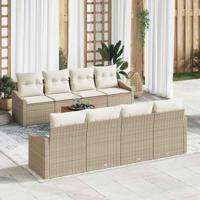 Tuinbankenset met opslag 9 pcs Beige en Crème poly rattan - thumbnail