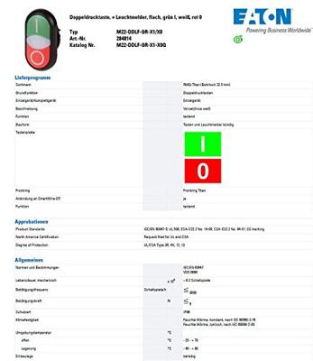 Eaton 284814 M22-DDLF-GR-X1/X0 Dubbele drukknop Kunststof frontring 1 stuk(s)