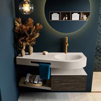 MONDIAZ RIVA 120cm badmeubel onderkast / planchet kleur Dark_Brown met 1 lade. Wastafel DULCET rechts 1 kraangat kleur Linen. - thumbnail