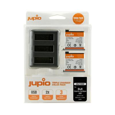 Jupio Kit: 2 x accu DJI Osmo Action AB1 1220mAh + Compacte USB Triple lader