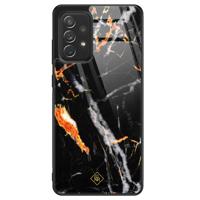 Samsung Galaxy A52s glazen hardcase - Marmer zwart oranje - thumbnail