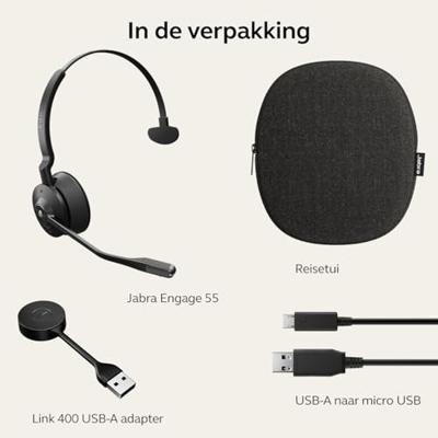 Jabra Engage 55 Headset Draadloos Hoofdband Kantoor/callcenter Zwart, Titanium