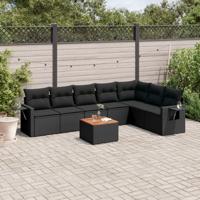 8-delige Loungeset met kussens poly rattan zwart - thumbnail