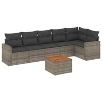 7-delige Loungeset met kussens poly rattan grijs - thumbnail