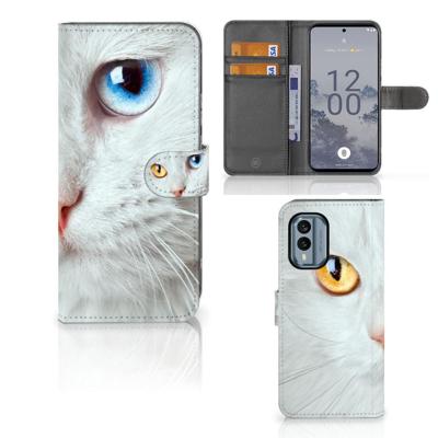 Nokia X30 | Telefoonhoesje | Met pasjeshouder | Witte Kat Nokia X30 | Telefoonhoesje | Met pasjeshouder | Witte Kat