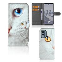Nokia X30 | Telefoonhoesje | Met pasjeshouder | Witte Kat - thumbnail