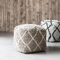 MUST Living Poef 'Princess' 40cm, kleur Wit / Beige - thumbnail