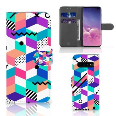 Samsung Galaxy S10 Plus | Book Case | Blokken Kleurrijk Samsung Galaxy S10 Plus | Book Case | Blokken Kleurrijk