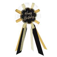 Rozet &apos;Happy Birthday&apos; Goud/Zwart/Wit - thumbnail
