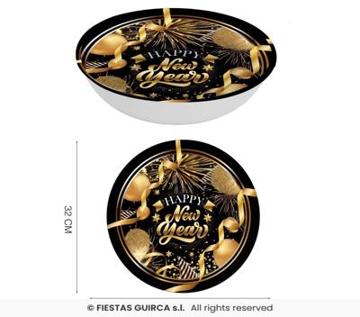 Elegante Nieuwjaar Schaal Zwart/Goud (32cm)